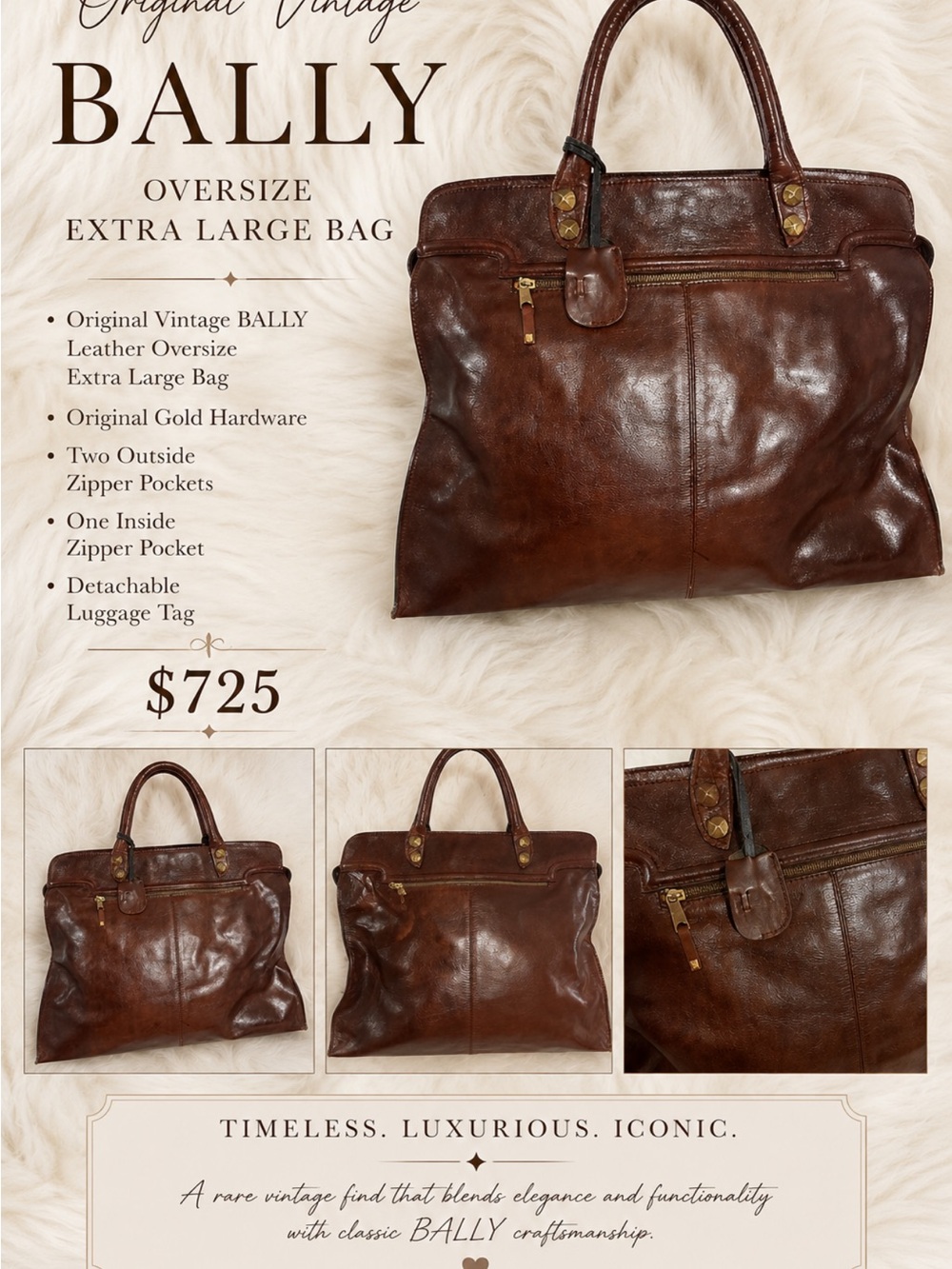 Bally Brown Leather Oversize Men’s Briefcase with Gold Hardware